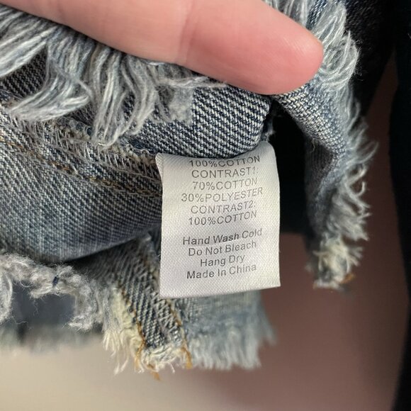 Mod Ref Women M Renee Boxy Cropped With Sweatshirt Sleeves Denim Jean Jacket - Picture 10 of 12